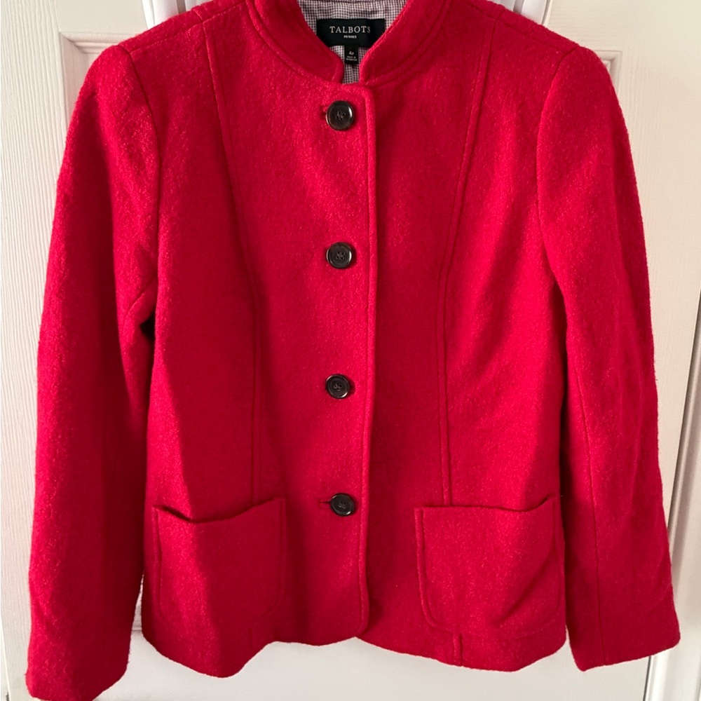 Talbots Vibrant Red Wool-Blend Button Jacket - Picture 3 of 7